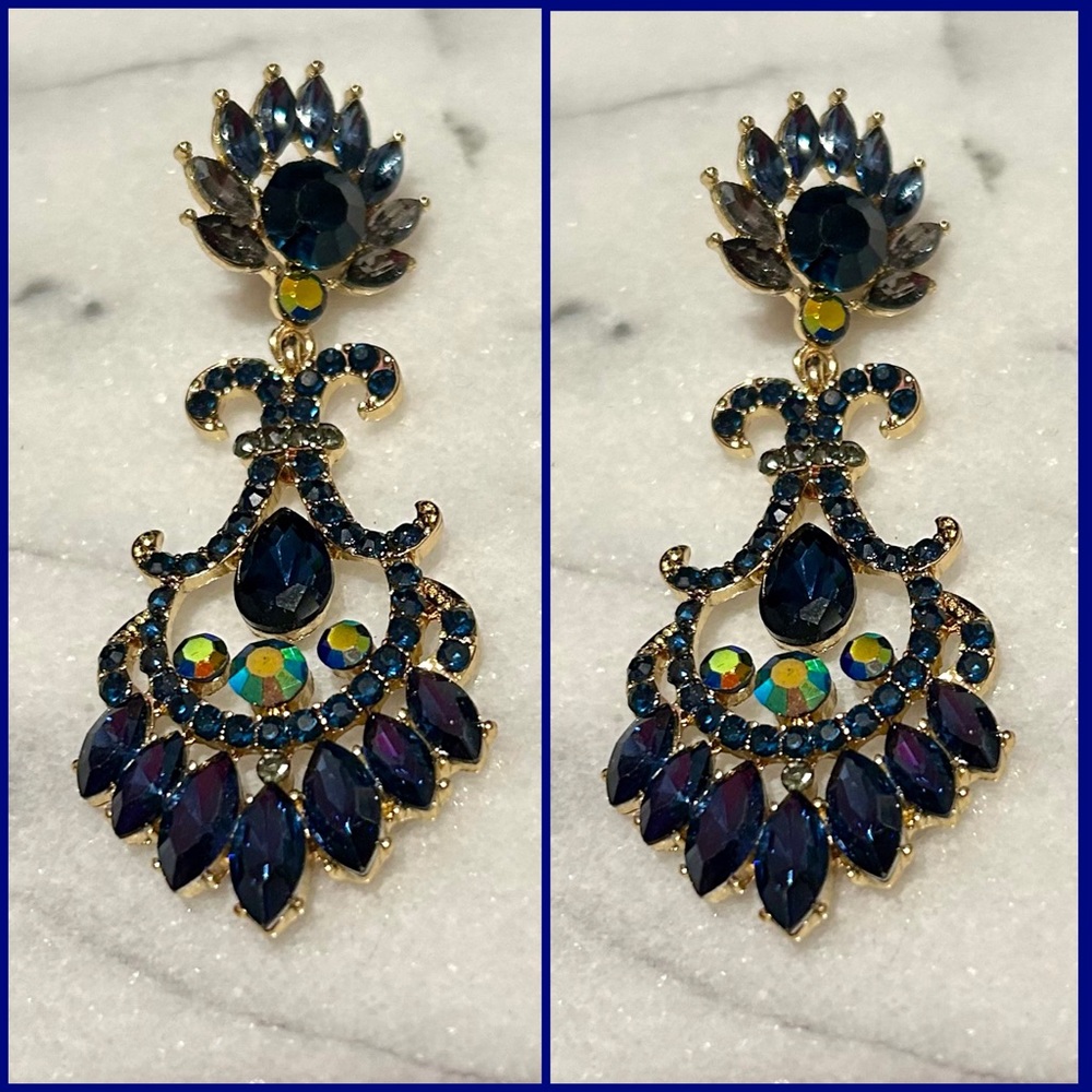 Navy Montana Blue Lotus Flower Earrings-Boutique - Picture 1 of 9